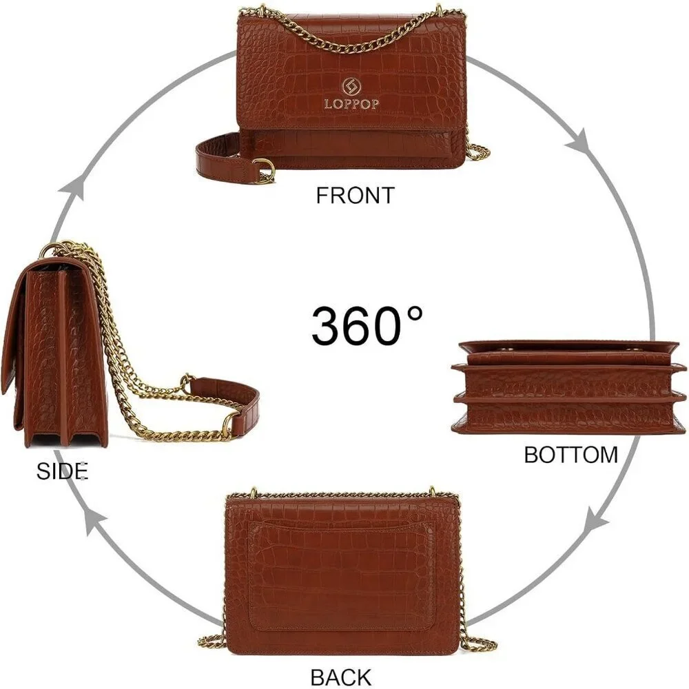 LL LOPPOP Small Classy Leather Crossbody Purse Top Handle Satchel Handbag Brown